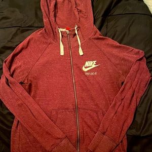 Nike Womens Sportswear Gym Vintage Full Zip Heathered Maroon Hoodie Size S
